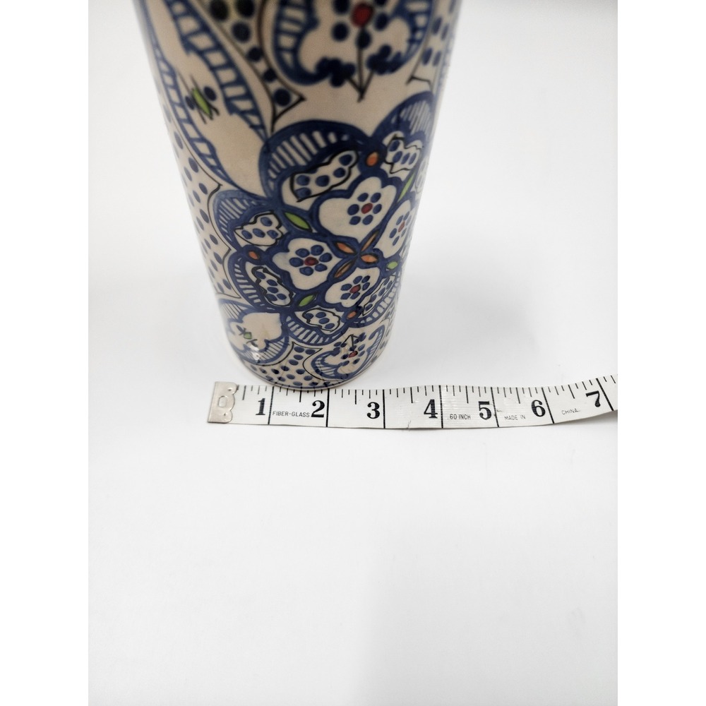 Vintage Safi Moroccan Hand Painted Ceramic BottleVase Blue Floral Pottery 8.25in - Picture 9 of 9